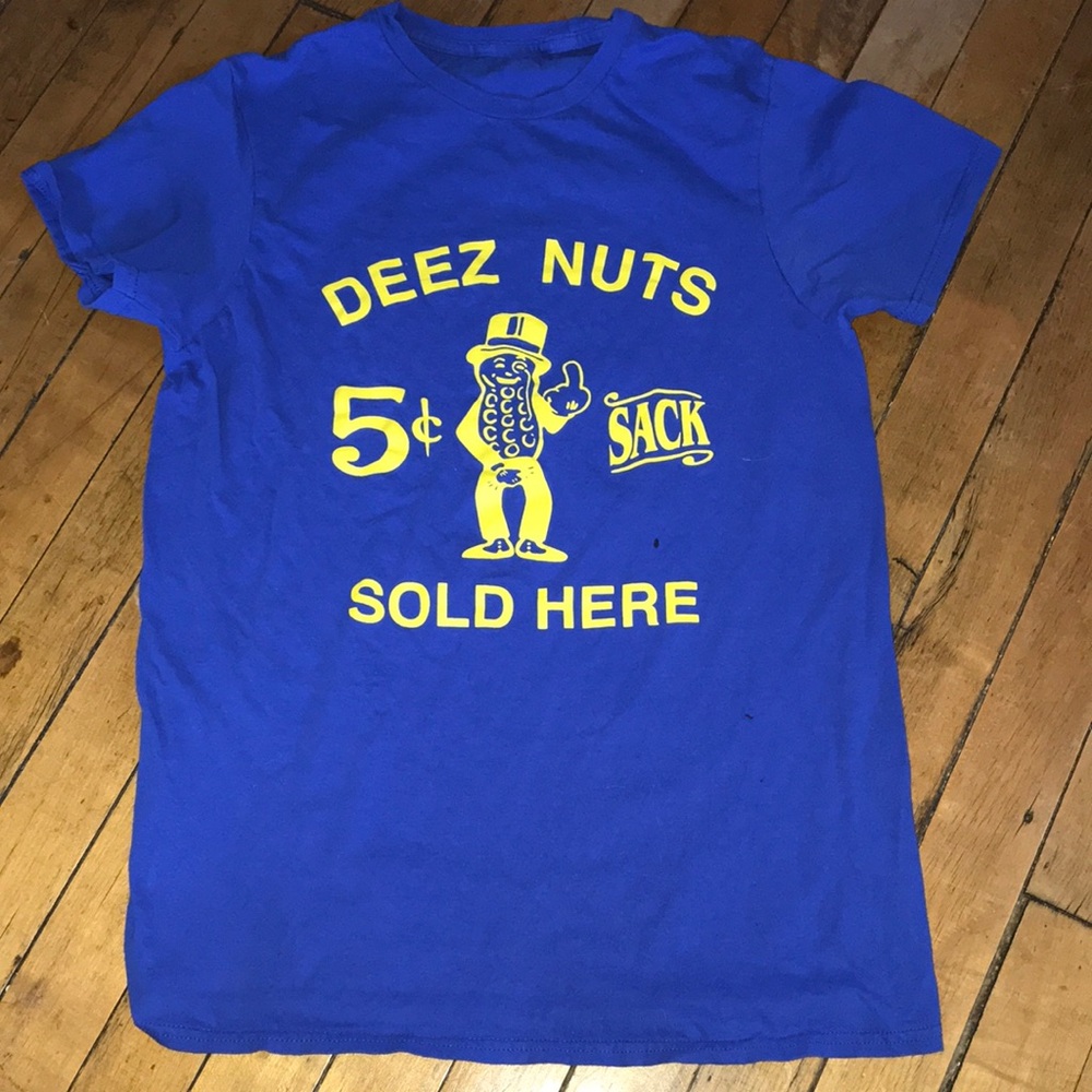 Blue 'Deez Nuts' Graphic Tee - Yellow Print